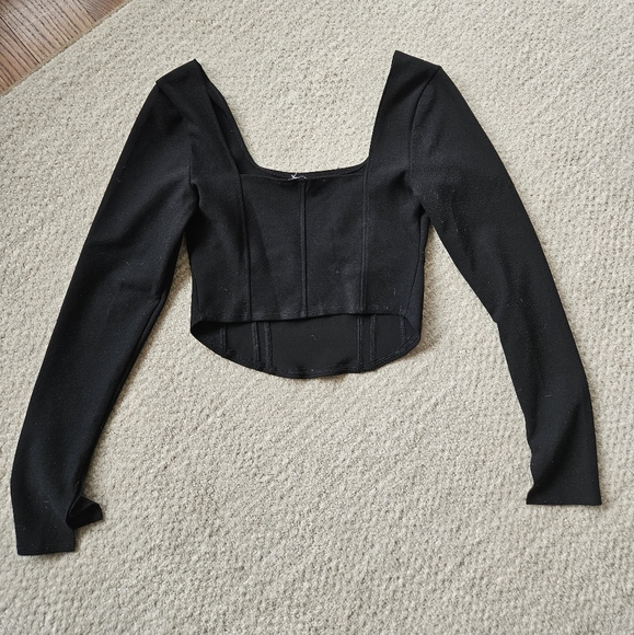 Aberceombie & Fitch Black Long Sleeve Crop Corset Top Square Neck - Picture 8 of 8
